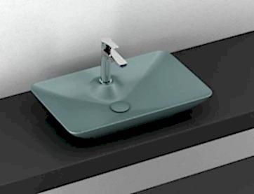 ISVEA SISTEMA-Y CLEAR TEZGAH ÜSTÜ BATARYA DELİKLİ LAVABO - PETROL YEŞİLİ (644X395)