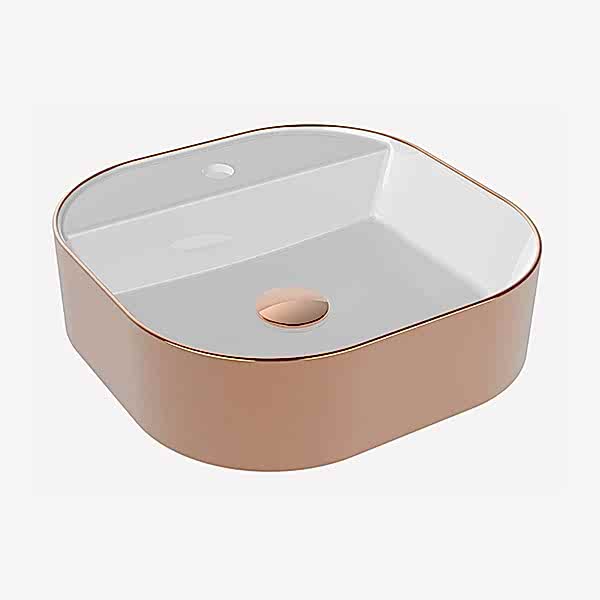 BIEN FLAME KARE GÖVDE ÜSTÜ LAVABO B.DELIKLI ROSE GOLD/BEYAZ (440X440)