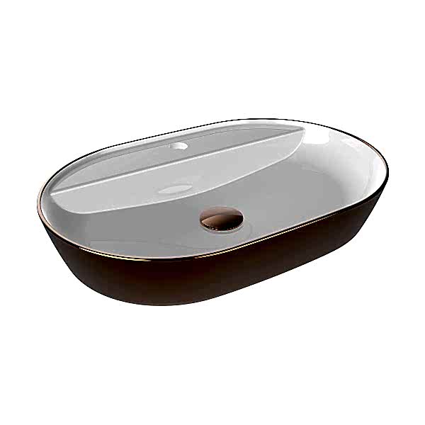 BIEN FLAME OVAL GÖVDE ÜSTÜ LAVABO B.DELIKLI ROSE GOLD/BEYAZ (610X410)